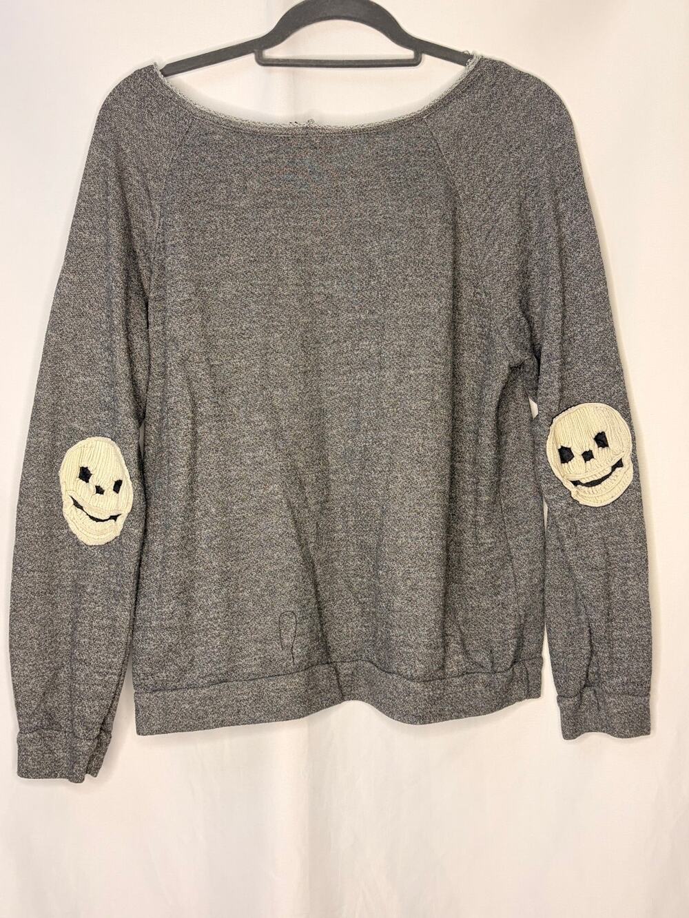 Love Culture Skull Elbow Patch Sweatshirt Gray Mall Goth Emo Y2K Size L
